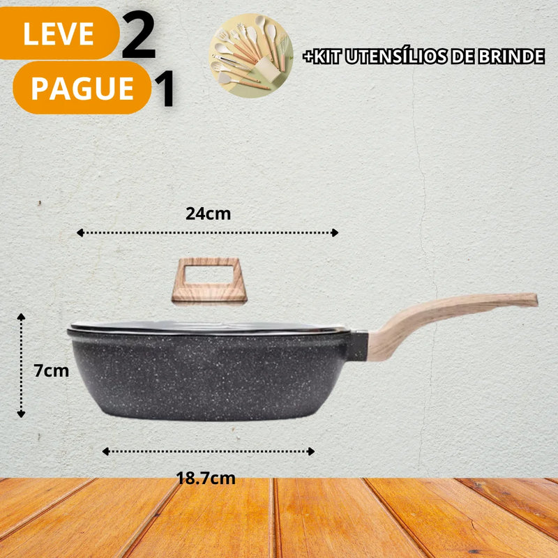 [Leve 2 Pague 1] Frigideira Wok Chef de Cerâmica Saudável + BRINDE: Kit Utensílio