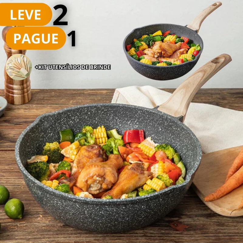 [Leve 2 Pague 1] Frigideira Wok Chef de Cerâmica Saudável + BRINDE: Kit Utensílio