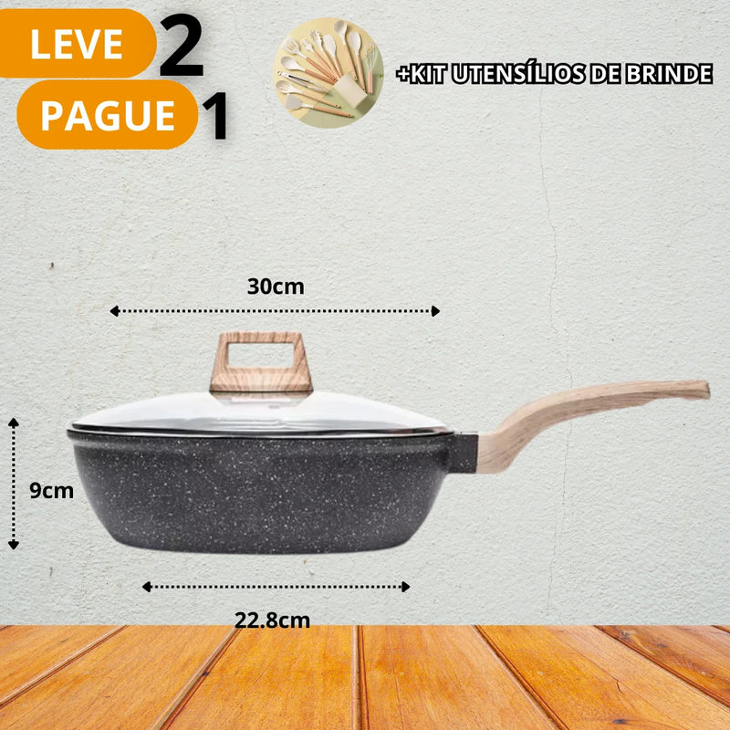 [Leve 2 Pague 1] Frigideira Wok Chef de Cerâmica Saudável + BRINDE: Kit Utensílio