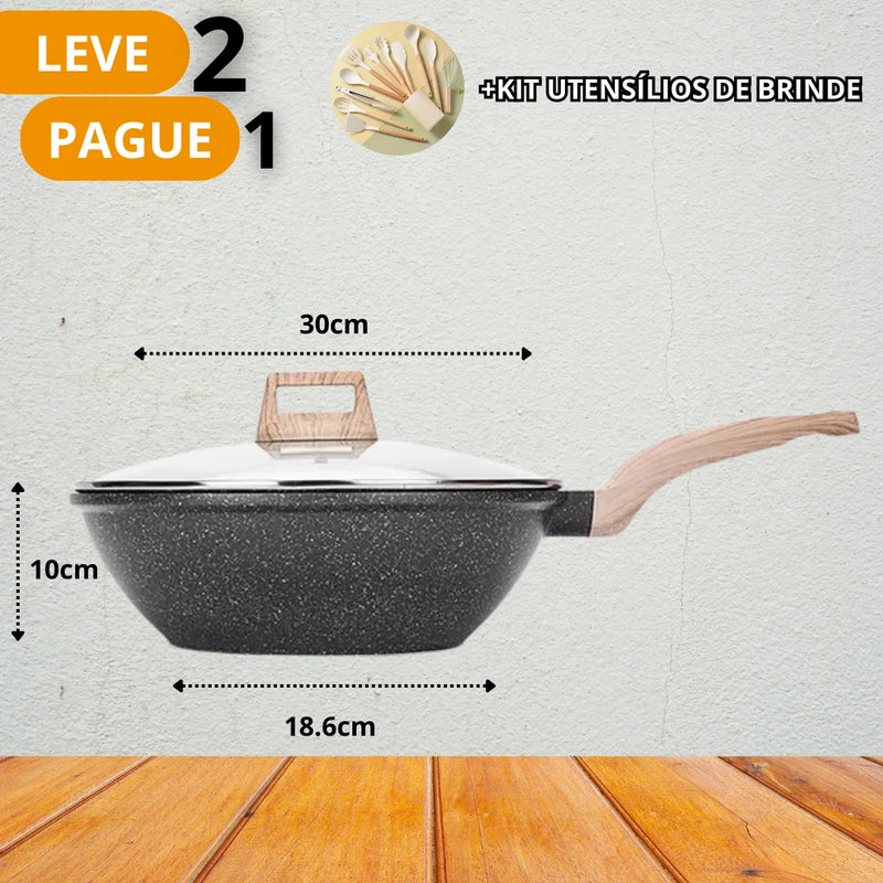 [Leve 2 Pague 1] Frigideira Wok Chef de Cerâmica Saudável + BRINDE: Kit Utensílio