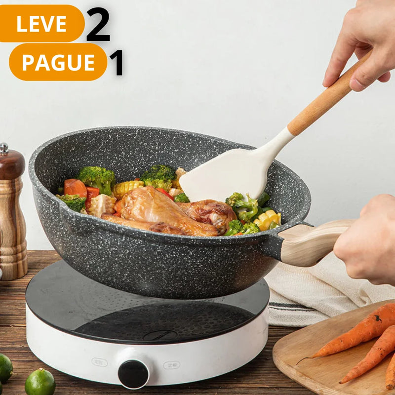 [Leve 2 Pague 1] Frigideira Wok Chef de Cerâmica Saudável + BRINDE: Kit Utensílio